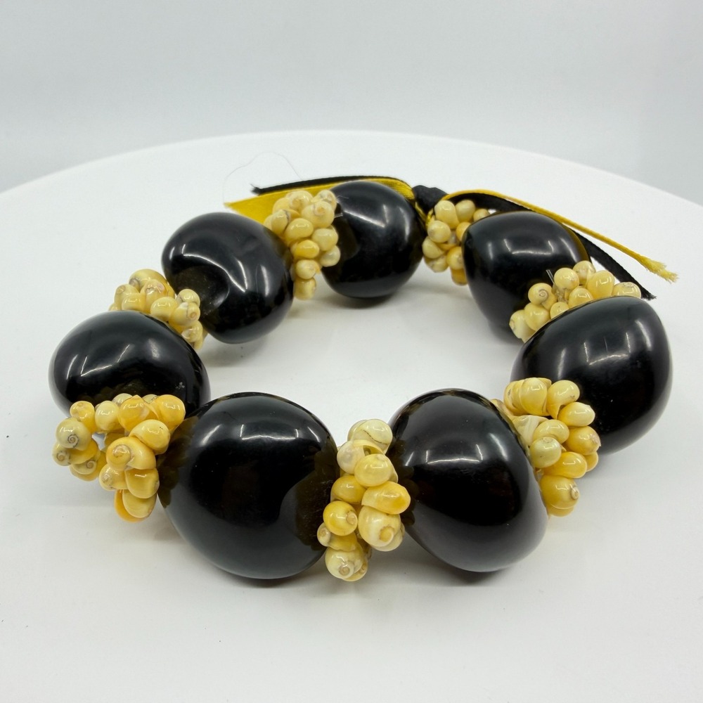 Boho Coastal Bracelet Black Polished Seed Bead Layering Gift Festival Stacking